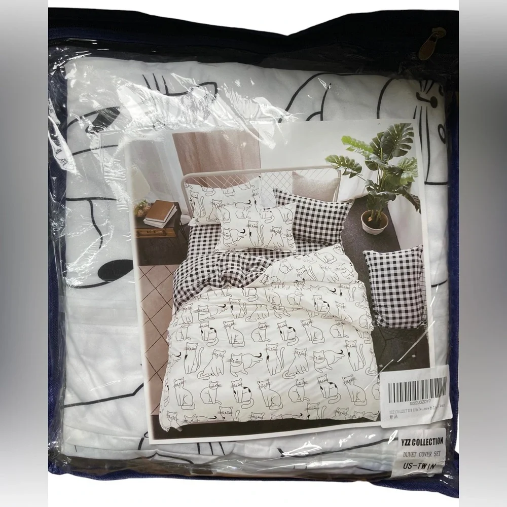 YZZ COLLECTION White & Black Cat Kitten 3 Piece Duvet & Pillow Case Bedding Set